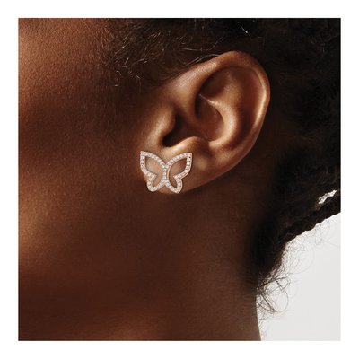 Rose Gold-Plated Sterling Silver CZ Open Butterfly Stud Earrings – view 4
