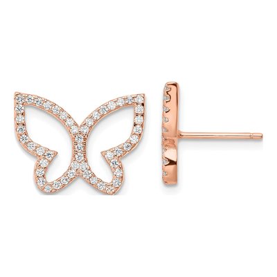 Rose Gold-Plated Sterling Silver CZ Open Butterfly Stud Earrings