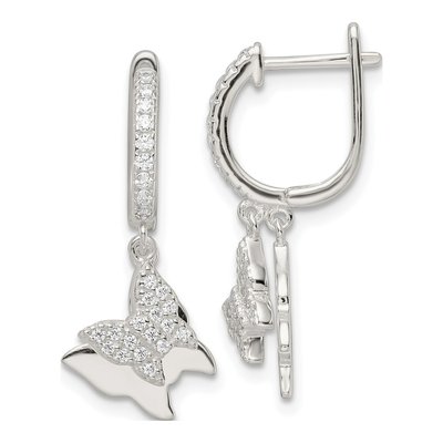 Sterling Silver CZ Butterfly Dangle Earrings