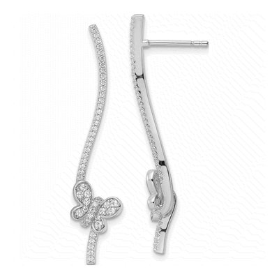 Sterling Silver CZ Bar Dangle Earrings