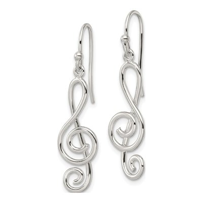 Sterling Silver Treble Clef Dangle Earrings – view 3