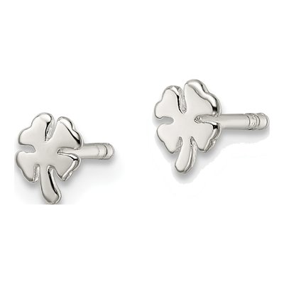 Sterling Silver Leaf Clover Stud Earrings – view 3