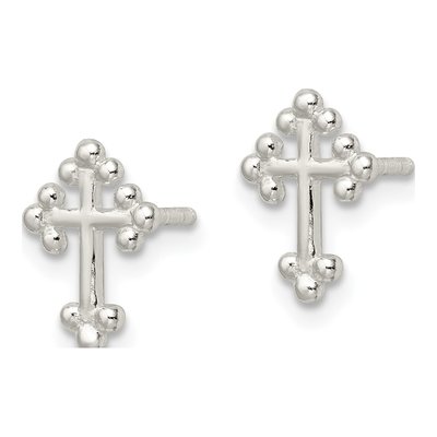 Sterling Silver Budded Cross Stud Earrings – view 3