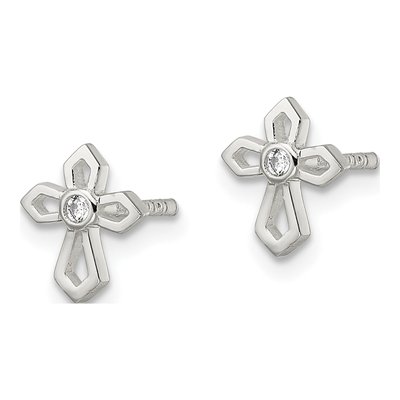 Sterling Silver Round CZ Cross Stud Earrings – view 3