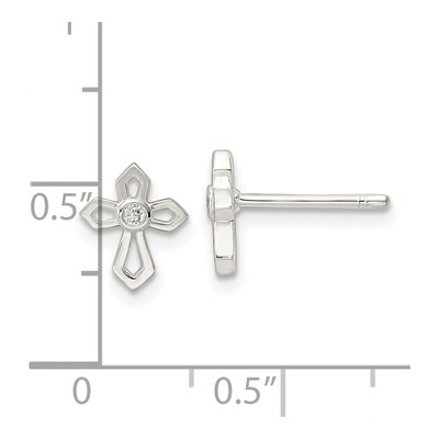 Sterling Silver Round CZ Cross Stud Earrings – view 5