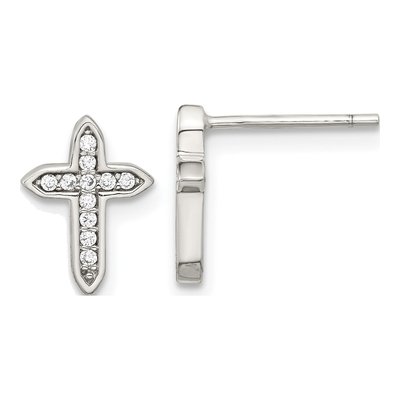 Sterling Silver Round CZ Passion Cross Stud Earrings