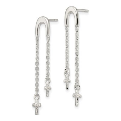 Sterling Silver Cross Multi-Chain Dangle Earrings – view 3