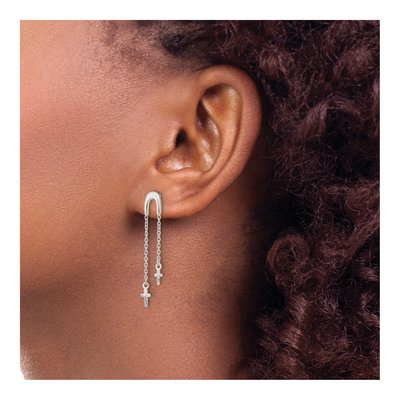 Sterling Silver Cross Multi-Chain Dangle Earrings – view 4