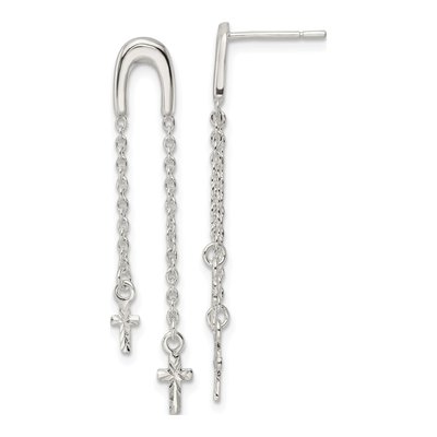 Sterling Silver Cross Multi-Chain Dangle Earrings