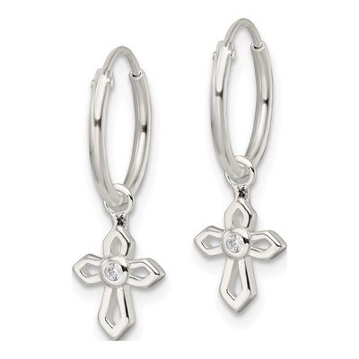Sterling Silver 23mm CZ Passion Cross Endless Hoop Earrings – view 3