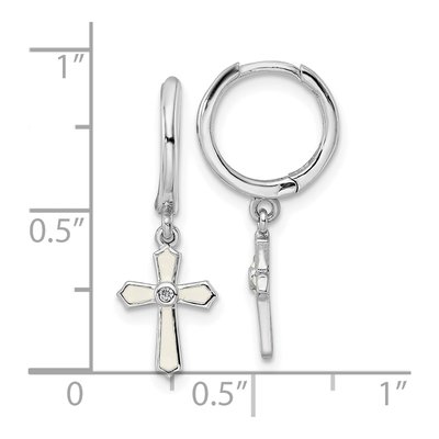 Sterling Silver 124mm CZ Enamel Cross Hoop Earrings – view 5