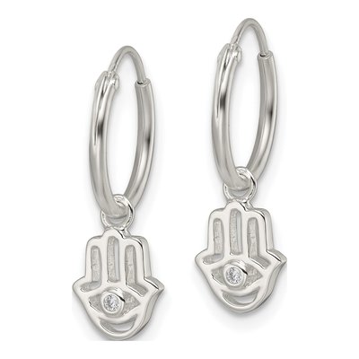 Sterling Silver 21mm CZ Hamsa Endless Hoop Earrings – view 3