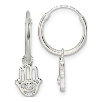 Sterling Silver 21mm CZ Hamsa Endless Hoop Earrings