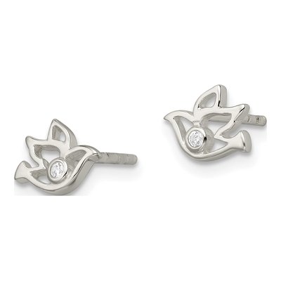 Sterling Silver Round CZ Dove Stud Earrings – view 3