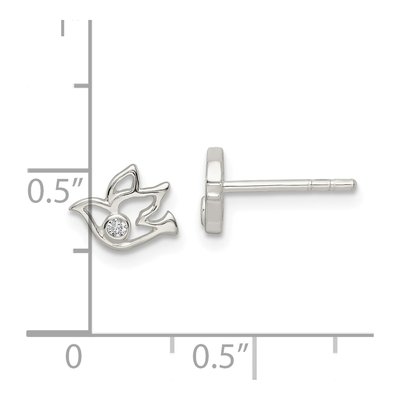 Sterling Silver Round CZ Dove Stud Earrings – view 5