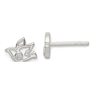 Sterling Silver Round CZ Dove Stud Earrings