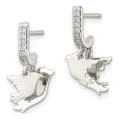 Sterling Silver 20mm CZ Two Doves J- Hoop Earrings – view 3