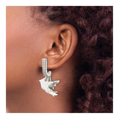 Sterling Silver 20mm CZ Two Doves J- Hoop Earrings – view 4