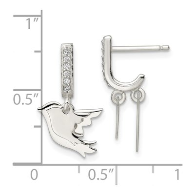 Sterling Silver 20mm CZ Two Doves J- Hoop Earrings – view 5