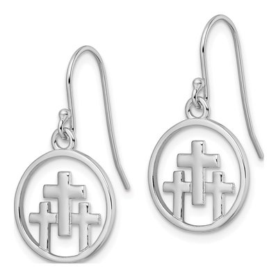 Sterling Silver Triple Cross Circle Dangle Earrings – view 3