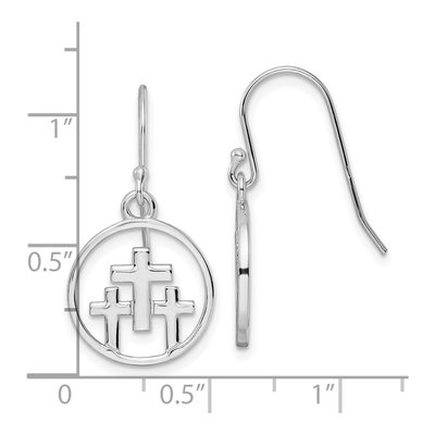 Sterling Silver Triple Cross Circle Dangle Earrings – view 5