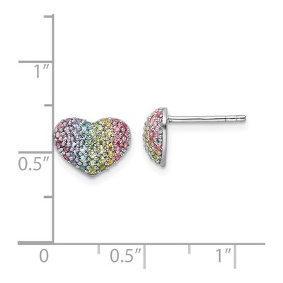 Sterling Silver Round Crystal Girls' Rainbow Heart Stud Earrings – view 5