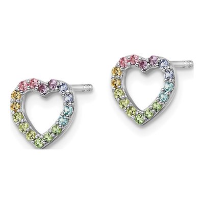 Sterling Silver Round Crystal Girls' Rainbow Heart Stud Earrings – view 3