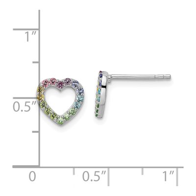 Sterling Silver Round Crystal Girls' Rainbow Heart Stud Earrings – view 5