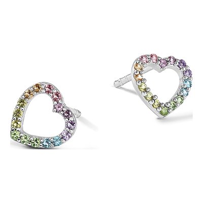 Sterling Silver Round Crystal Girls' Rainbow Heart Stud Earrings – view 6