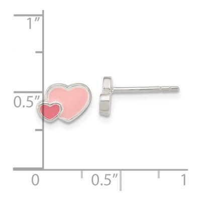 Sterling Silver Girls' Pink Enamel Heart Stud Earrings – view 5
