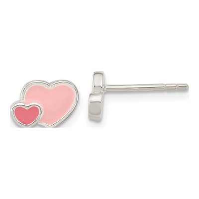 Sterling Silver Girls' Pink Enamel Heart Stud Earrings