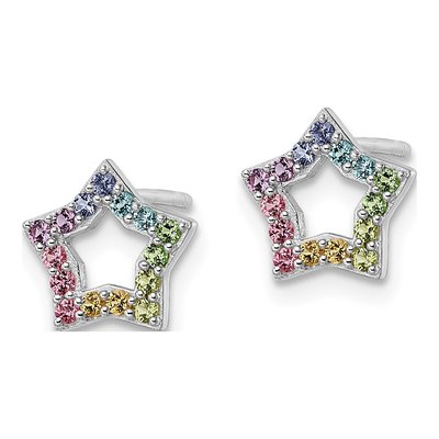 Sterling Silver Round Crystal Girls' Rainbow Star Stud Earrings – view 3