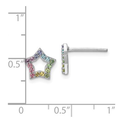 Sterling Silver Round Crystal Girls' Rainbow Star Stud Earrings – view 5