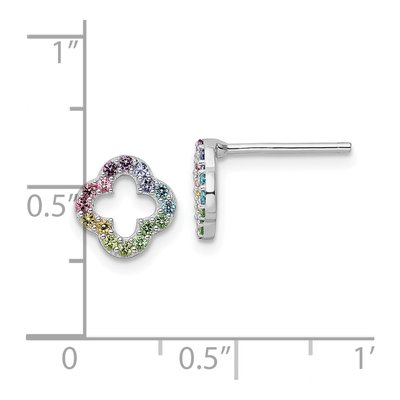 Sterling Silver Round Crystal Girls' Rainbow Clover Stud Earrings – view 5