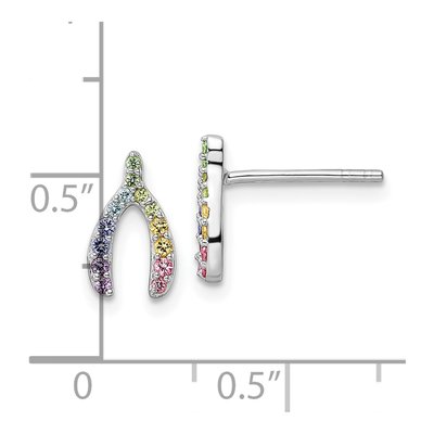 Sterling Silver Round Crystal Girls' Rainbow Wishbone Stud Earrings – view 5