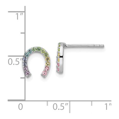Sterling Silver Round Crystal Girls' Rainbow Horseshoe Stud Earrings – view 5