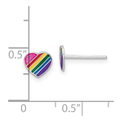 Sterling Silver Girls' Rainbow Enamel Heart Stud Earrings – view 5