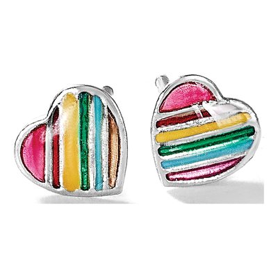 Sterling Silver Girls' Rainbow Enamel Heart Stud Earrings – view 6
