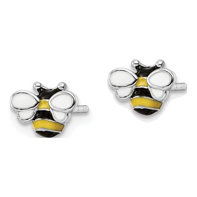 Sterling Silver Girls' Enamel Bumblebee Stud Earrings – view 3