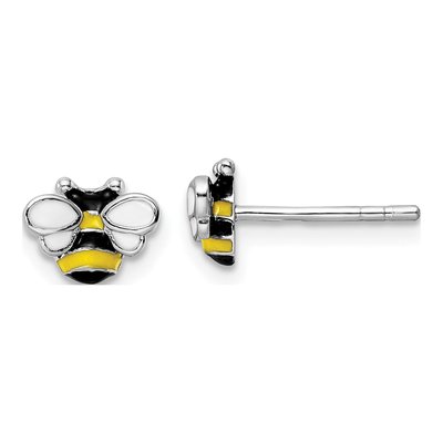 Sterling Silver Girls' Enamel Bumblebee Stud Earrings