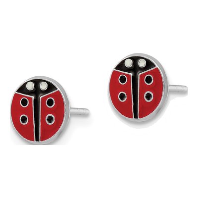 Sterling Silver Girls' Enamel Ladybug Stud Earrings – view 3