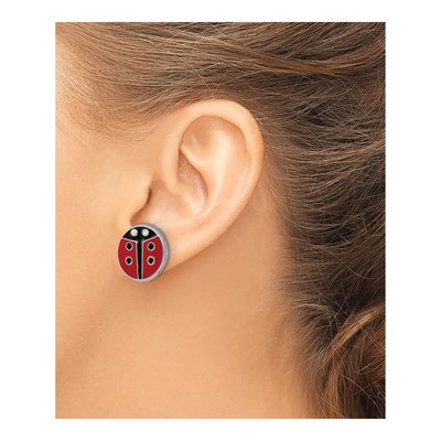 Sterling Silver Girls' Enamel Ladybug Stud Earrings – view 4