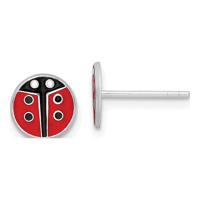 Sterling Silver Girls' Enamel Ladybug Stud Earrings