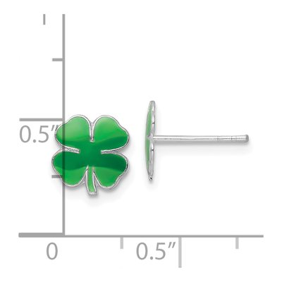 Sterling Silver Green Enamel Clover Kids' Stud Earrings – view 5