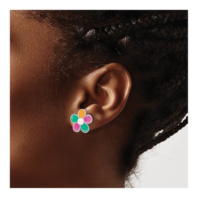 Sterling Silver Girls' Enamel Flower Stud Earrings – view 4