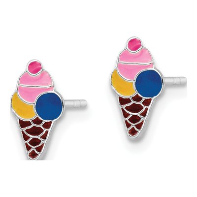 Sterling Silver Girls' Enamel Ice Cream Cone Stud Earrings – view 3