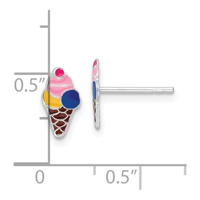Sterling Silver Girls' Enamel Ice Cream Cone Stud Earrings – view 5