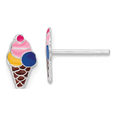 Sterling Silver Girls' Enamel Ice Cream Cone Stud Earrings