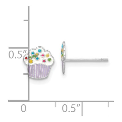 Sterling Silver Girls' Enamel Cupcake Stud Earrings – view 5