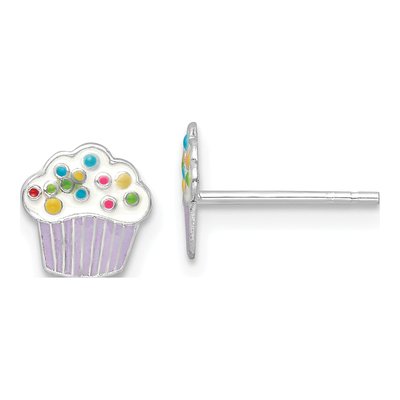 Sterling Silver Girls' Enamel Cupcake Stud Earrings